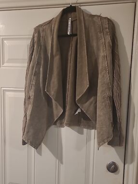Leo & Nicole Army Green Acid Wash Open-Front Knit Cardigan Medium